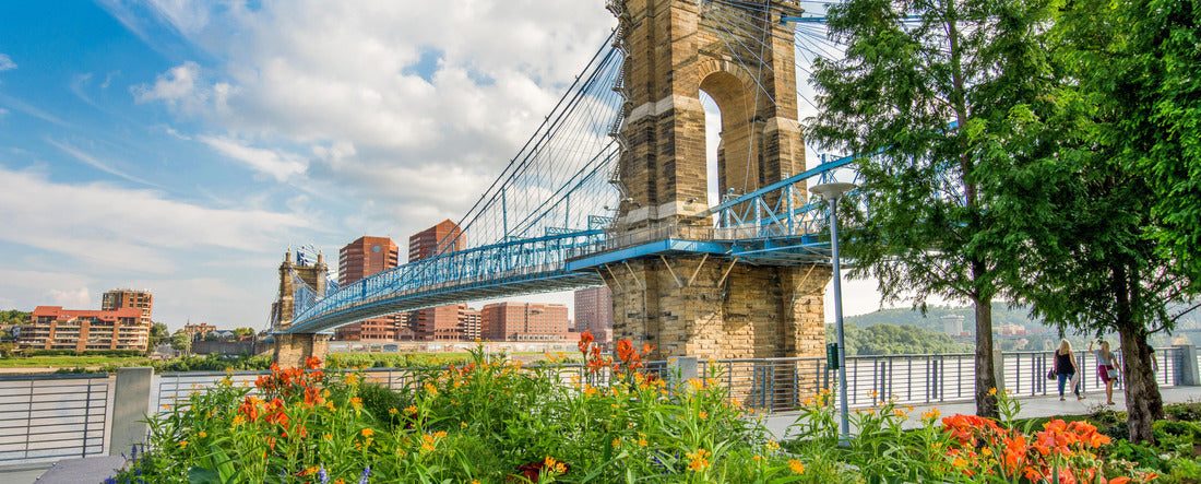 Smale Riverfront Park in Cincinnati, Ohio next to the John A Roebling Suspension Bridge 2000pc Panoramic Puzzle