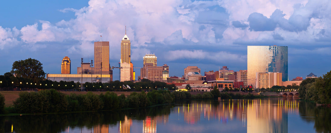 Indianapolis skyline.  of Indianapolis skyline at sunset after thunderstorm 2000pc Panoramic Puzzle