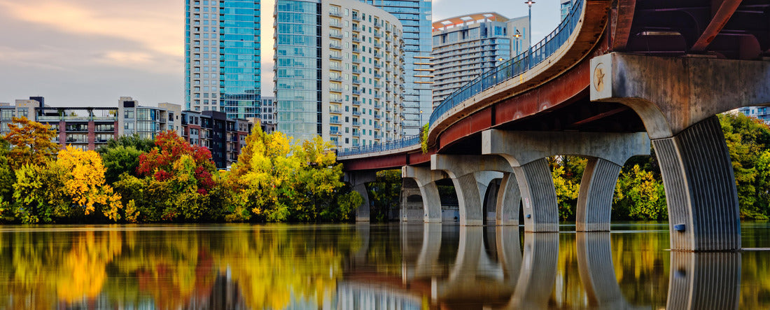 Downtown Austin Skyline From subway plow pedestrian bridge - Lady Bird Lake - Austin Texas 2000pc Panoramic Puzzle
