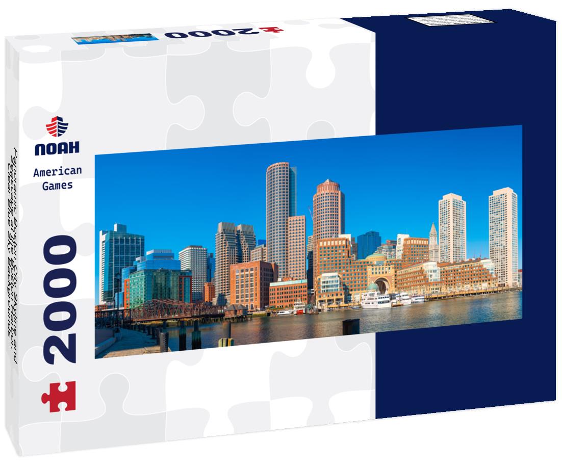 Boston City Skyline and Seascape at the Boston Harbor. Clear Blue Sky Backgrounds 2000pc Panoramic Puzzle