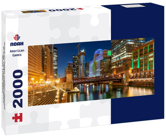 Noah Jigsaw Puzzle Scene of Chicago riverfront cityscape at dusk, USA downtown skyline, Illinois, United States panorama 2000 pieces