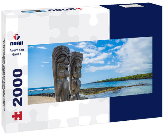 Noah Jigsaw Puzzle Hawaiian style wood carving Pu?uhonua O Honaunau National Historical Park, Big Island, Hawaii panorama 2000 pieces