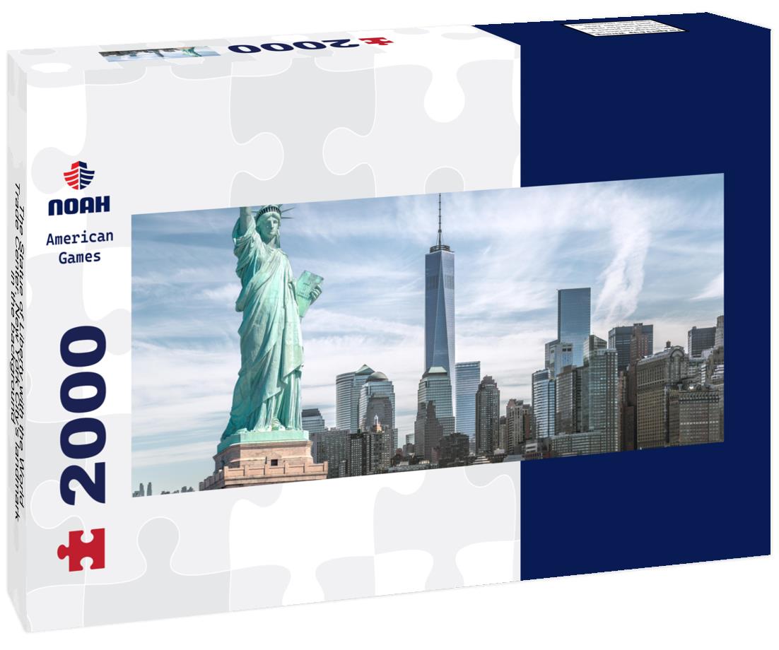 The Statue of Liberty with the World Trade Center, New York City's landmark, in the background 2000pc Panoramic Puzzle