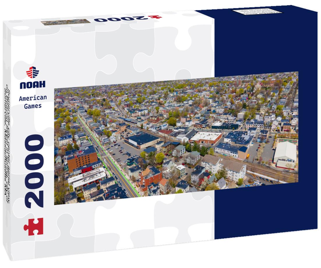 Somerville city center aerial view on Beacon Street in spring, city of Somerville, Massachusetts MA 2000pc Panoramic Puzzle