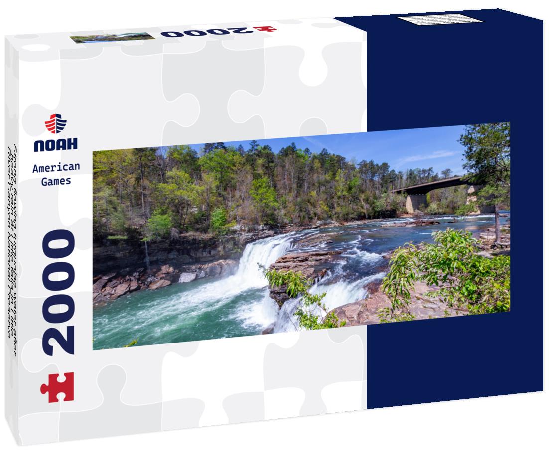 Strong flowing turquoise water after heavy rain at Little falls in Little River Canyon National Preserve 2000pc Panoramic Puzzle