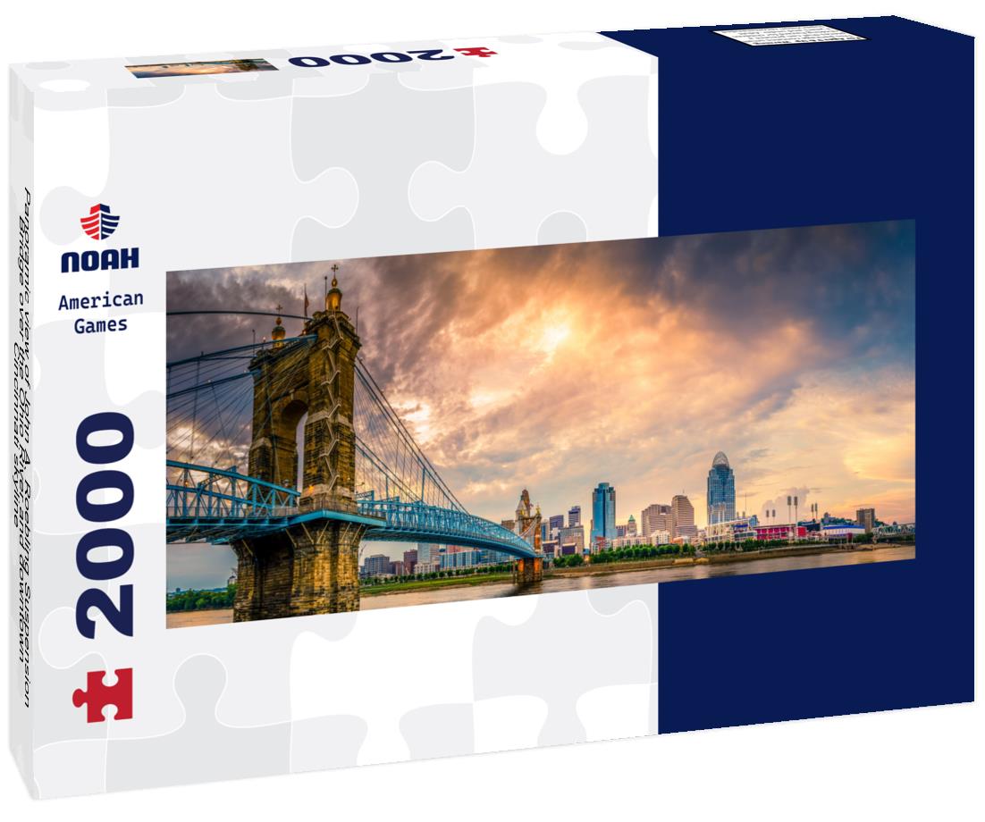 John A. Roebling Suspension Bridge over the Ohio River and downtown Cincinnati skyline 2000pc Panoramic Puzzle