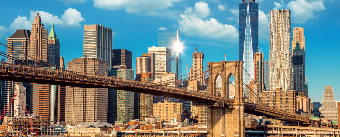 Downtown New York skyline, Brooklin Bridge and Manhattan in the early morning sunlight, New York City, USA 2000pc Panoramic Puzzle