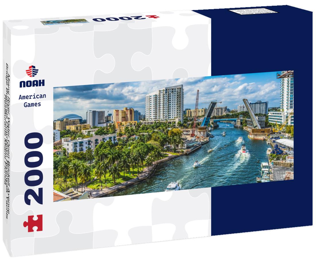 Miami River Water Open Brickell Avenue Bridge Buildings Downtown Riverwalk Yachts Restaurants Miami Florida 2000pc Panoramic Puzzle