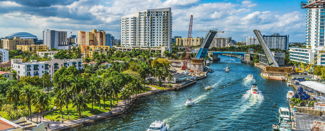 Miami River Water Open Brickell Avenue Bridge Buildings Downtown Riverwalk Yachts Restaurants Miami Florida 2000pc Panoramic Puzzle