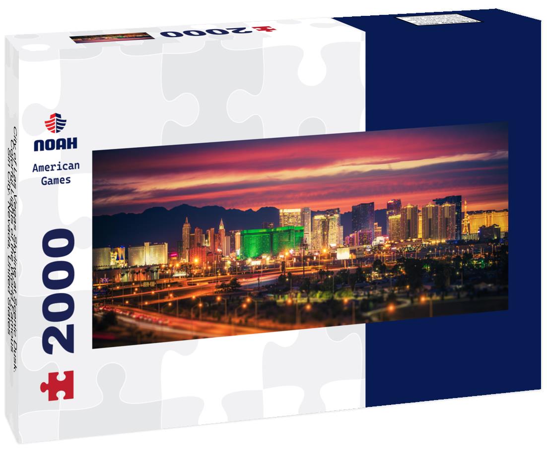 City of Las Vegas Skyline at Scenic Dusk. Colorful Lights of the World Famous Sin City. Nevada, United States 2000pc Panoramic Puzzle