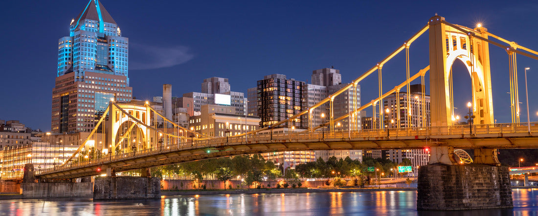 City skyline view over the Allegheny River and Roberto Clemente Bridge in downtown Pittsburgh Pennsylvania USA 2000pc Panoramic Puzzle
