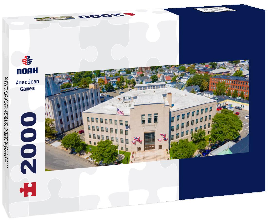 the aerial views of Lynn City Hall at 3 City Hall Square in historic downtown Lynn, Massachusetts MA, USA 2000pc Panoramic Puzzle