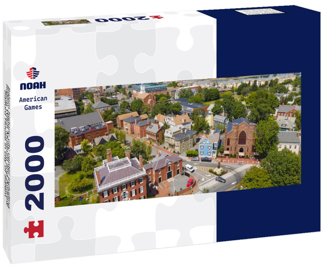 Salem historic city center including Salem Witch Museum and Andrew Safford House in city of Salem, Massachusetts MA 2000pc Panoramic Puzzle