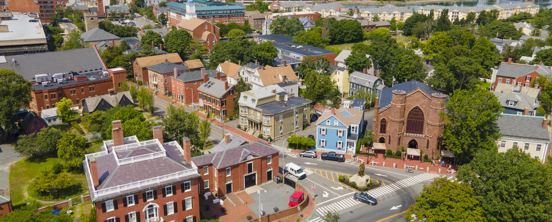 Salem historic city center including Salem Witch Museum and Andrew Safford House in city of Salem, Massachusetts MA 2000pc Panoramic Puzzle