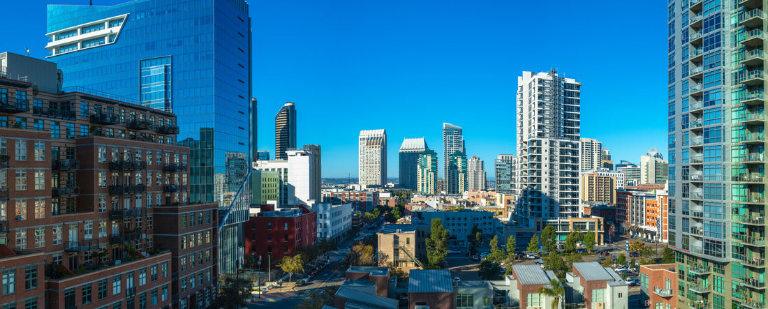 San Diego skyline cityscape, downtown building on sunny morning with blue sky in Southern California, USA 2000pc Panoramic Puzzle