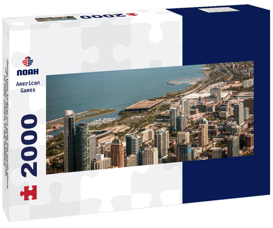 Noah Jigsaw Puzzle Aerial view looking out over the south shore of Chicago Illinois with the steel mills of Gary Indiana in the distance panorama 2000 pieces