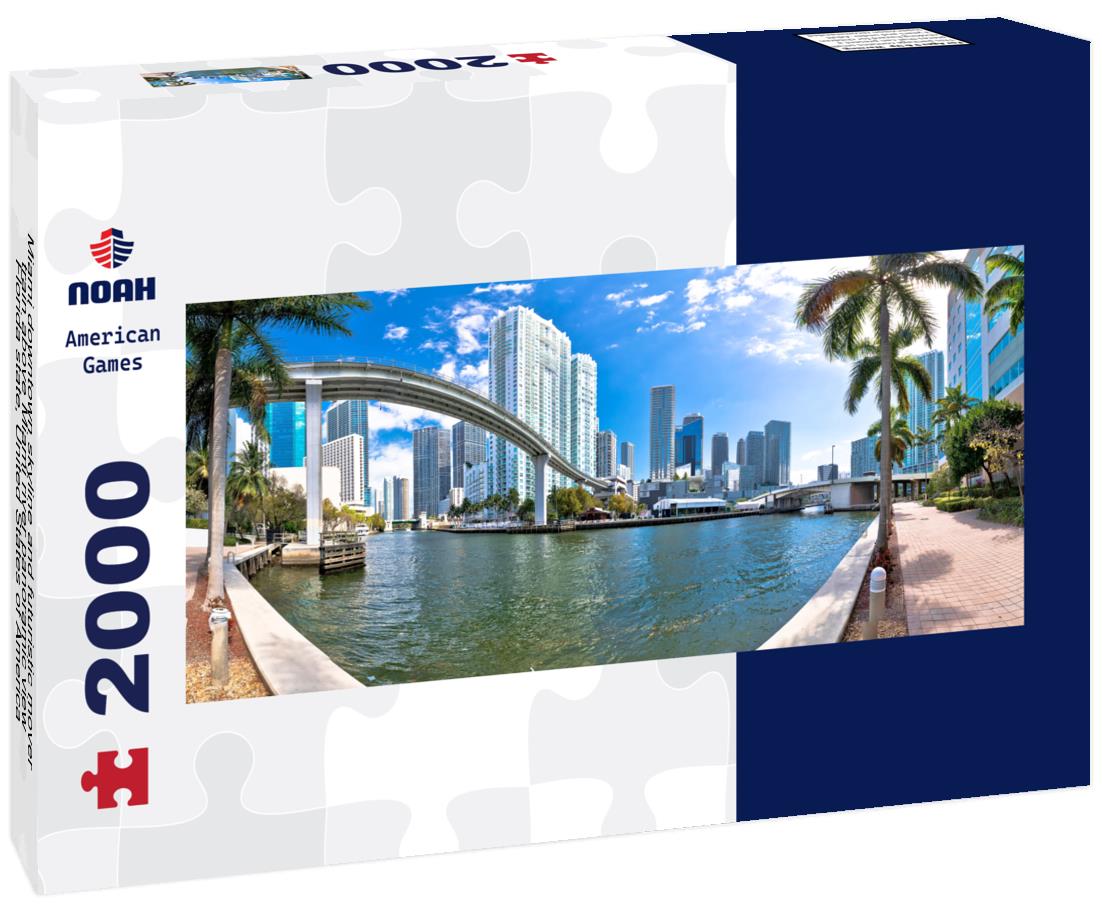 Miami downtown skyline and futuristic mover train above Miami river view, Florida state, United States of America 2000pc Panoramic Puzzle