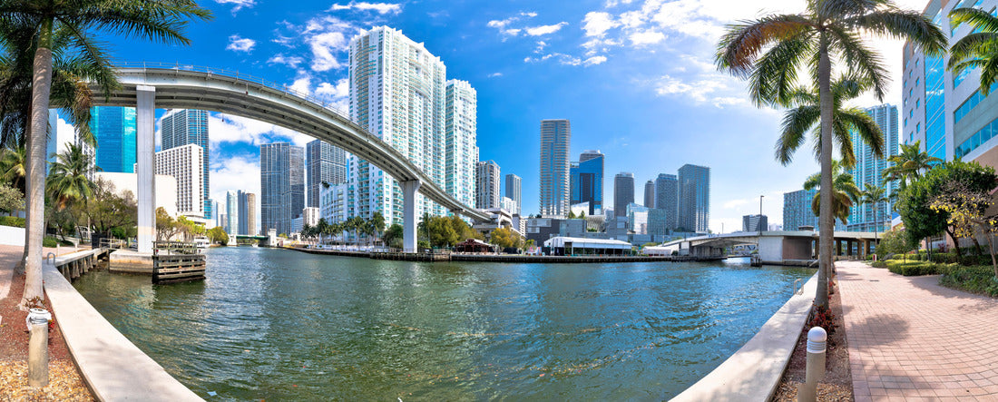 Miami downtown skyline and futuristic mover train above Miami river view, Florida state, United States of America 2000pc Panoramic Puzzle