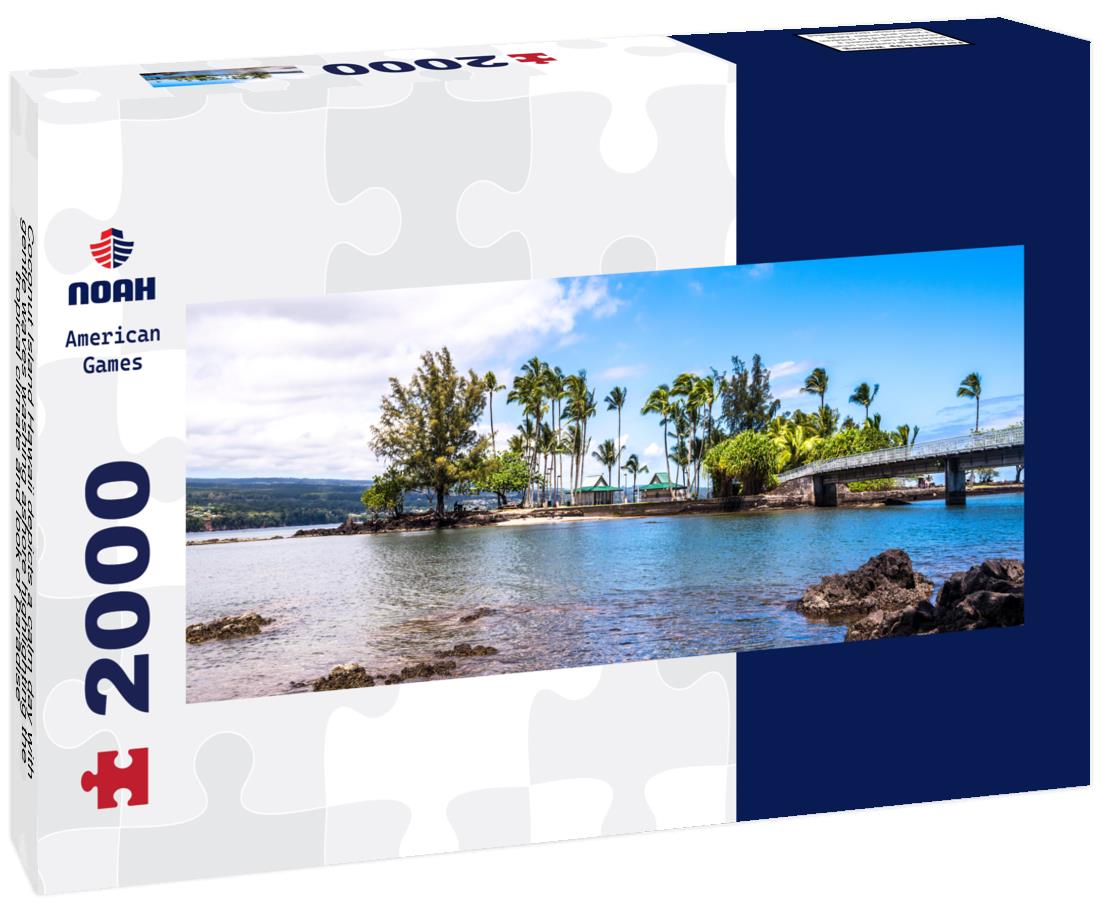 Coconut Island Hawaii depicts a calm day with gentle waves washing ashore highlighting the tropical climate and look of paradise 2000pc Panoramic Puzzle