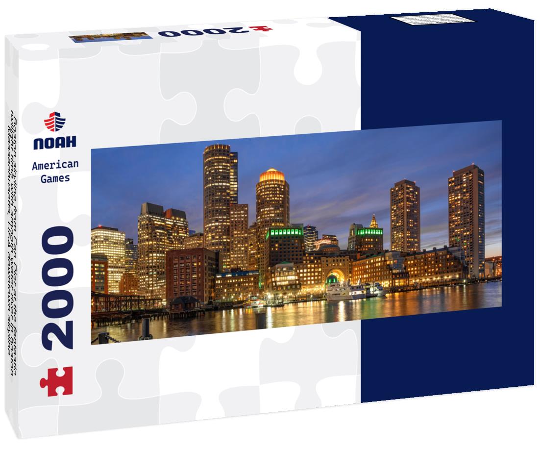 Boston skyline from Fan Pier at the fantastic twilight time with smooth water river in boston, Massachusetts, USA downtown skyline 2000pc Panoramic Puzzle