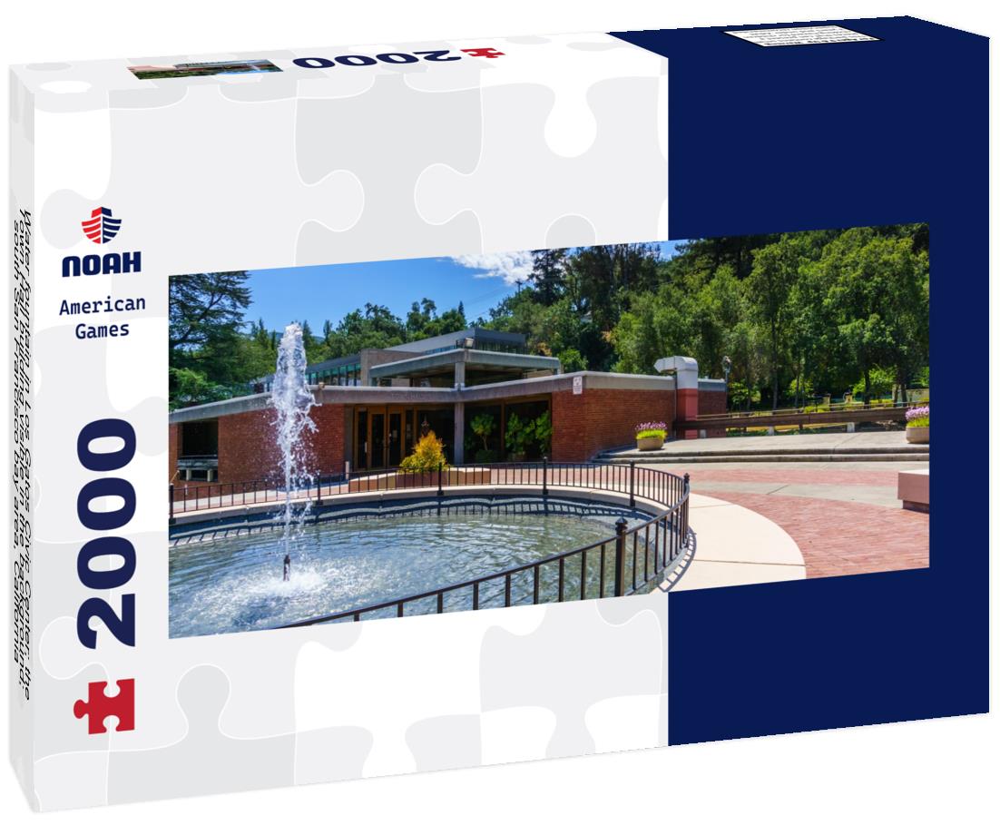 Water fountain in Los Gatos Civic Center; the Town Hall building visible in the background; south San Francisco bay area, California 2000pc Panoramic Puzzle