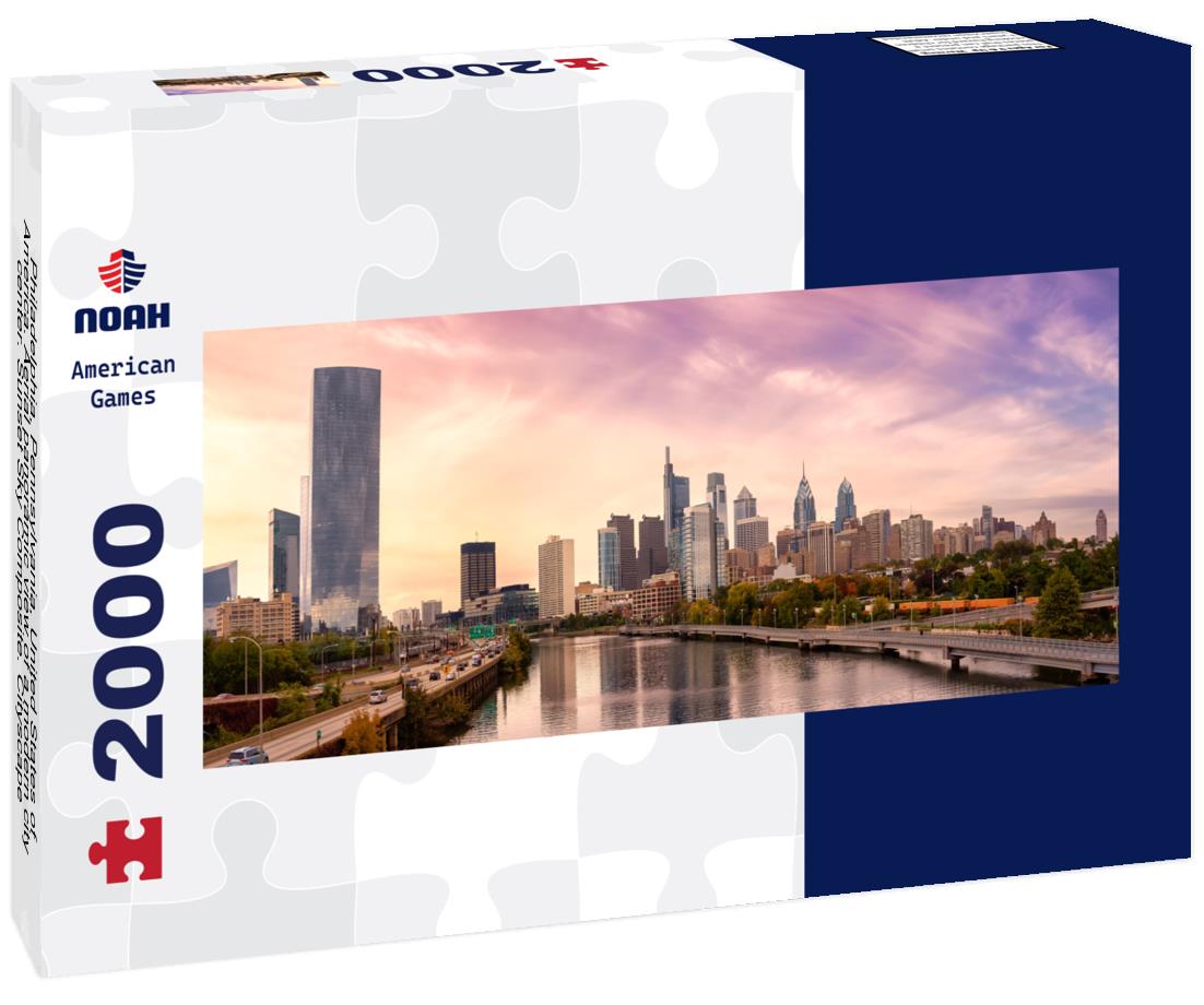 Philadelphia, Pennsylvania, United States of America. Aerial a modern city center. Sunset Sky Composite. Cityscape 2000pc Panoramic Puzzle