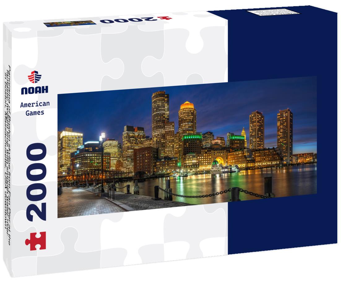 Boston skyline from Fan Pier at the fantastic twilight time with smooth water river in boston, Massachusetts, USA downtown 2000pc Panoramic Puzzle