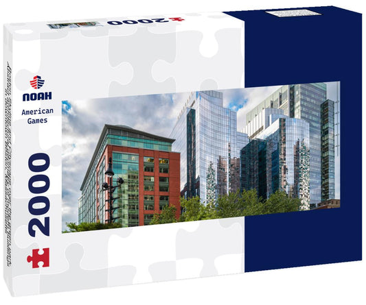 Noah Jigsaw Puzzle Boston Skyline and Cityscape over the green park. Abstract architectural geometry of modern buildings in downtown Boston, Massachusetts panorama 2000 pieces