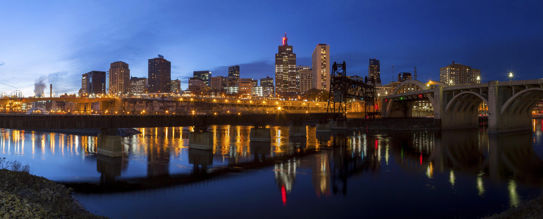 A Shot ofthe Skyscrapers of Downtown St Paul, Minnesota Reflecting Across the Mississippi River during an Autumn Twilight 2000pc Panoramic Puzzle