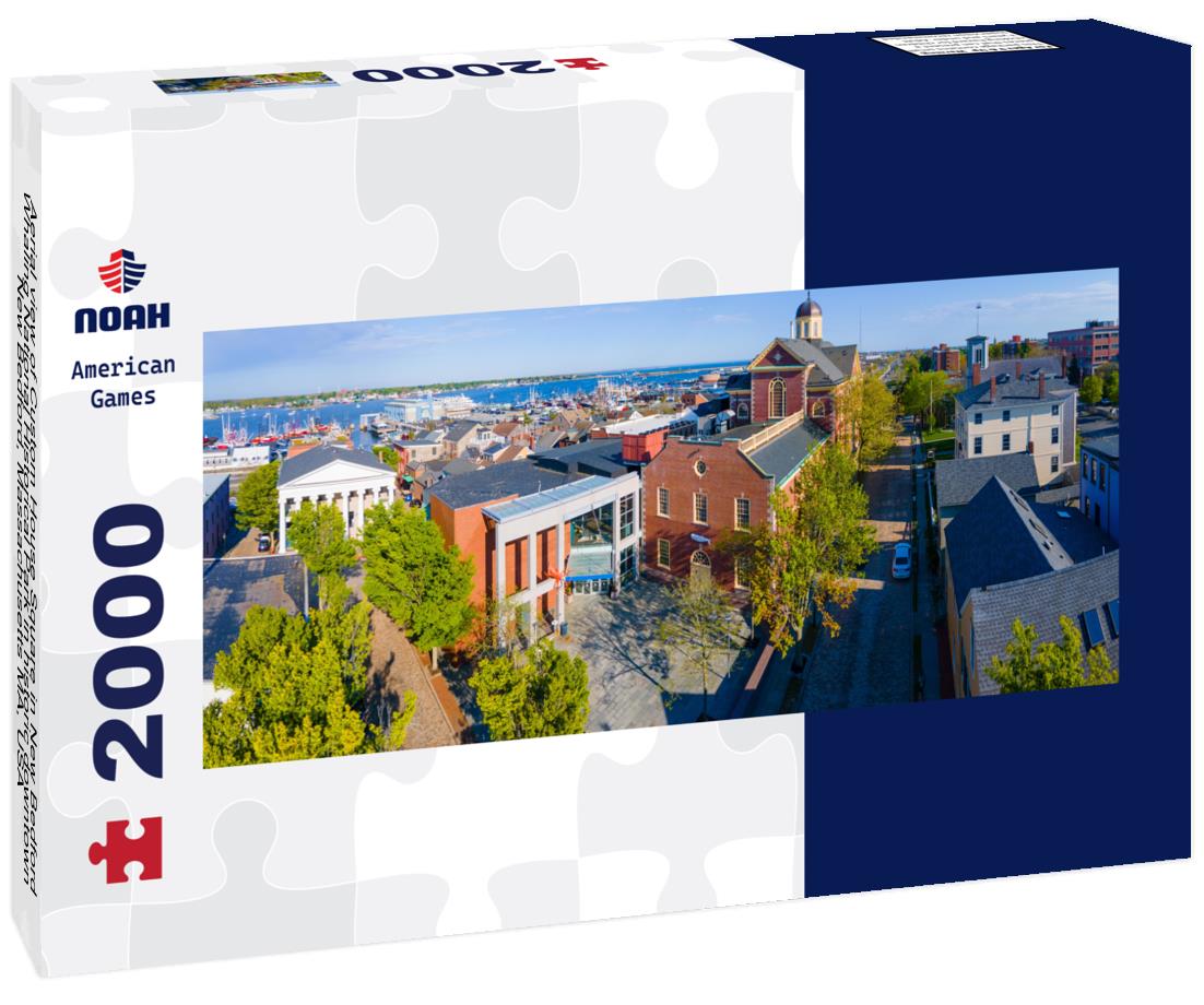 Aerial view of Custom House Square in New Bedford Whaling National Historical Park in historic downtown New Bedford, Massachusetts MA, USA 2000pc Panoramic Puzzle