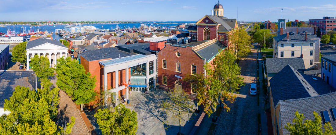 Aerial view of Custom House Square in New Bedford Whaling National Historical Park in historic downtown New Bedford, Massachusetts MA, USA 2000pc Panoramic Puzzle