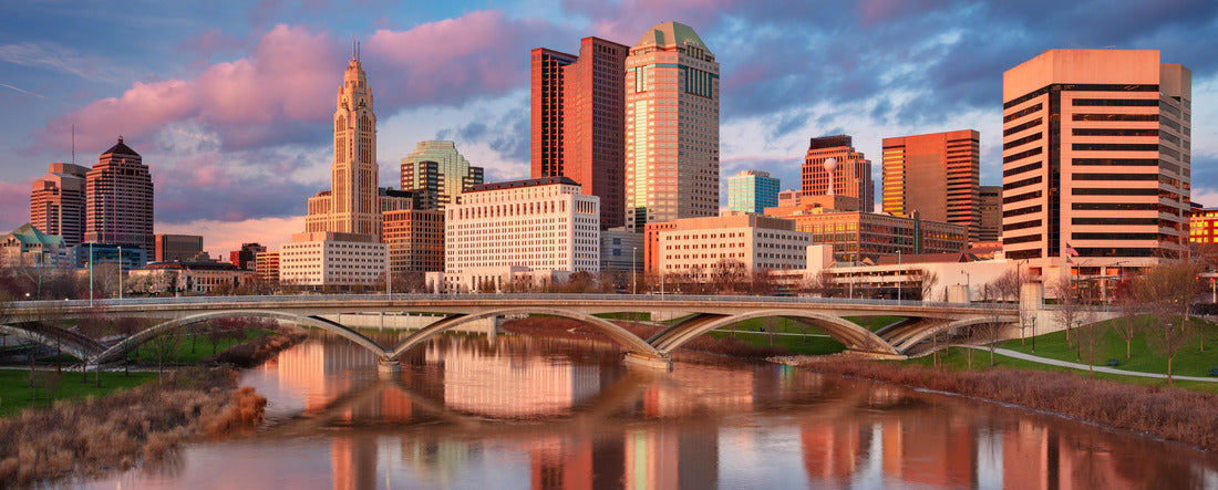 Columbus, Ohio, USA. Cityscape image of Columbus, Ohio, USA downtown skyline with the reflection of the city in the Scioto River in springtime 2000pc Panoramic Puzzle