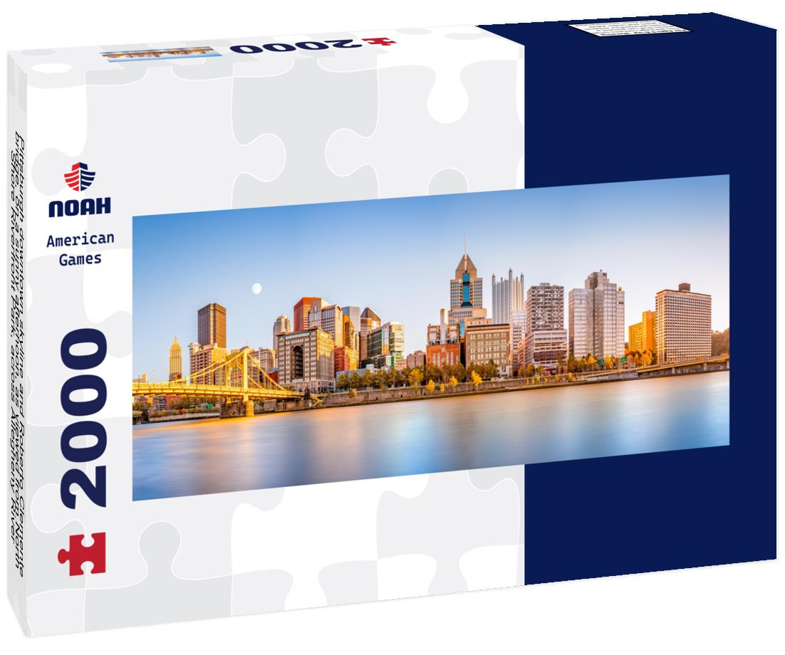 Pittsburgh downtown skyline and Roberto Clemente bridge, on a sunny afternoon, as viewed from North Shore Riverfront Park, across Allegheny River 2000pc Panoramic Puzzle