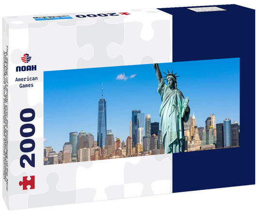 Noah Jigsaw Puzzle The Statue of Liberty over the landscape of the New York City river, the location is lower Manhattan, architecture and buildings with tourist concept panorama 2000 pieces