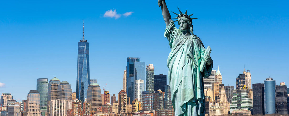 The Statue of Liberty over the landscape of the New York City river, the location is lower Manhattan, architecture and buildings with tourist concept 2000pc Panoramic Puzzle