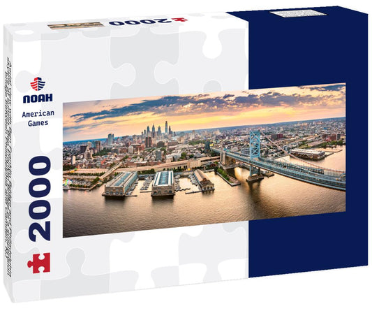 Noah Jigsaw Puzzle Aerial view with Ben Franklin Bridge and Philadelphia skyline at sunset. Ben Franklin Bridge is a suspension bridge between Philadelphia and Camden, NJ panorama 2000 pieces