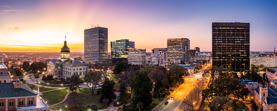 South Carolina skyline at dusk in Columbia, SC. Columbia is the capital of the U.S. state of South Carolina and serves as the county seat of Richland County 2000pc Panoramic Puzzle
