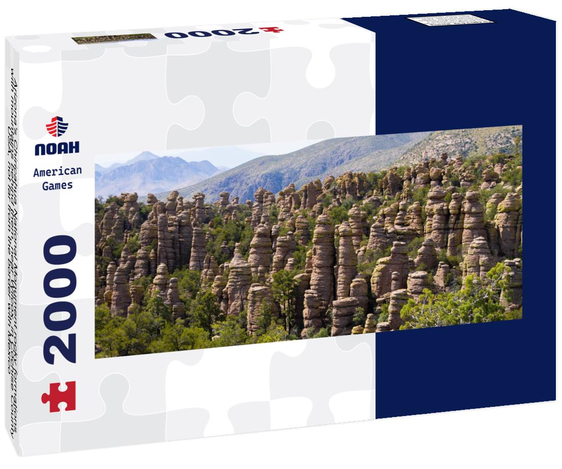 Arizona's Chiricahua National Monument rocky formations with mountains behind them, near Wilcox, in Cochise County, USA, not far from the border with Mexico 2000pc Panoramic Puzzle
