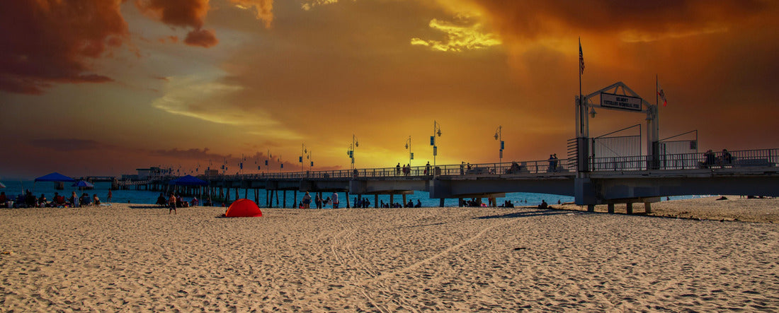 a gorgeous summer landscape at Long Beach City Beach with silky brown sand, blue ocean water and people relaxing along the shore in Long Beach California USA 2000pc Panoramic Puzzle