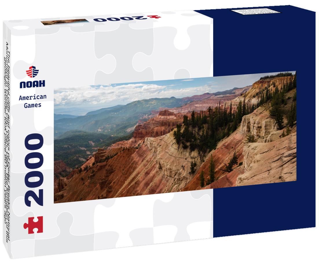 The beautiful cliffs and colors of Cedar Breaks National Monument in Cedar City, Utah, USA. The formation of this geologic wonder took place 60 million years ago 2000pc Panoramic Puzzle