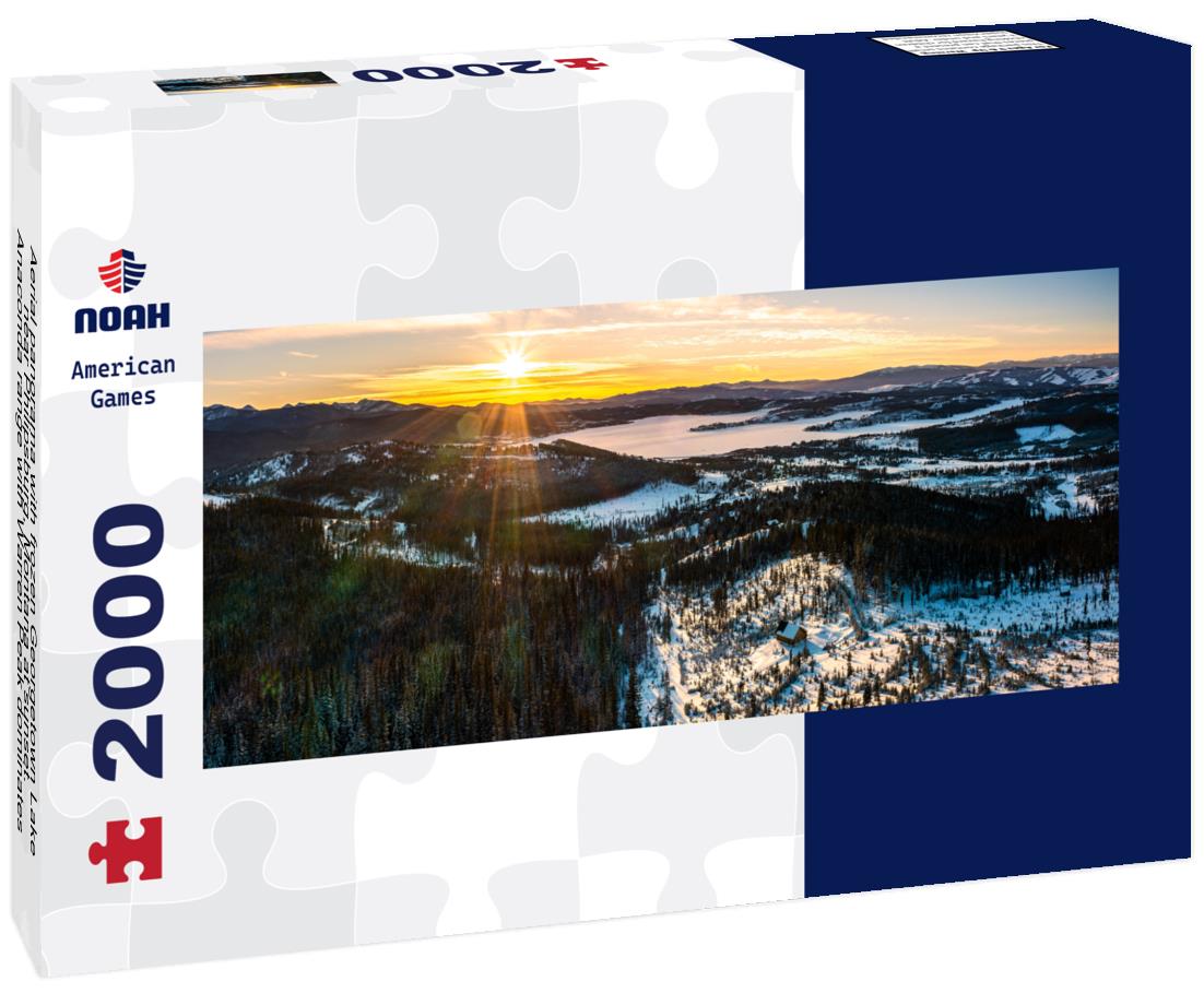 Noah Jigsaw Puzzle Aerial panorama with frozen Georgetown Lake, near Philipsburg, Montana at sunset. Anaconda range with Warren Peak dominates the background of the winterly landscape panorama 2000 pieces