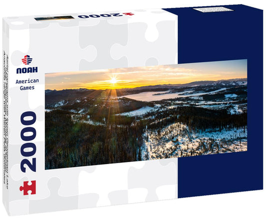 Noah Jigsaw Puzzle Aerial panorama with frozen Georgetown Lake, near Philipsburg, Montana at sunset. Anaconda range with Warren Peak dominates the background of the winterly landscape panorama 2000 pieces