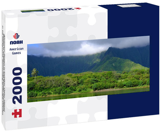 Noah Jigsaw Puzzle Ahuimanu Stream in Kahaluu, Oahu, Hawaii. Stream in foreground and Ko'olau mountains in the background. Surrounding landscape includes palm trees and tropical forest panorama 2000 pieces