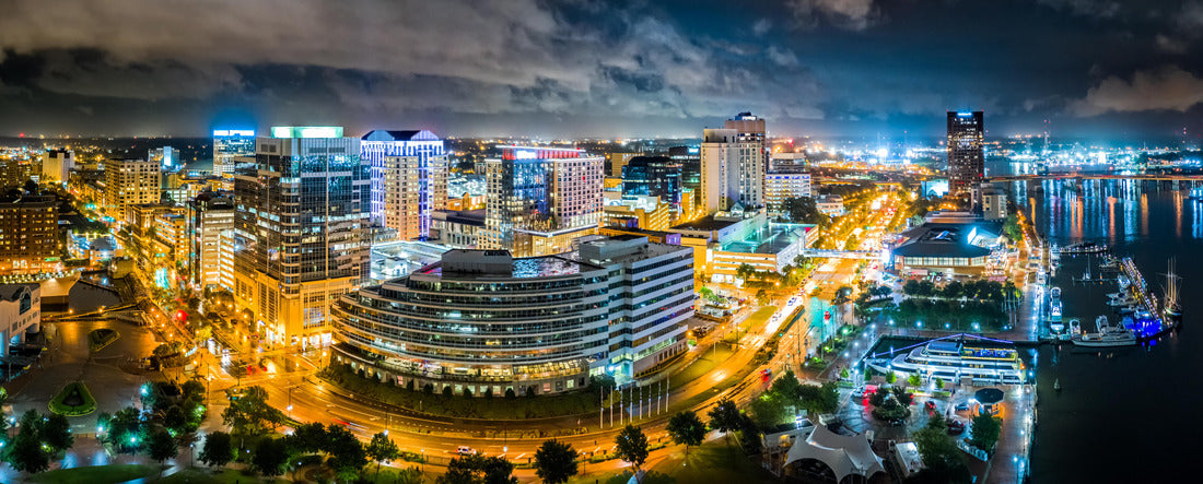 Aerial  Norfolk Virginia by night 2000pc Panoramic Puzzle