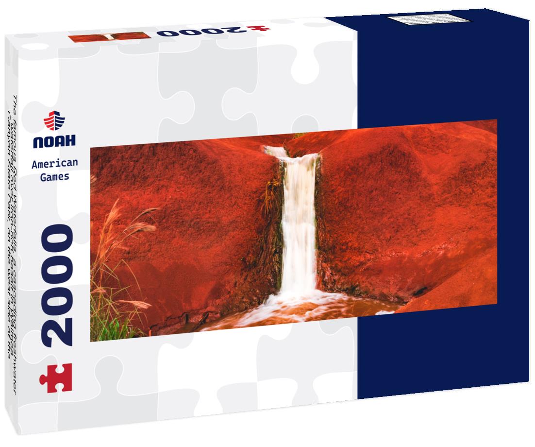 The famous Red Waterfalls, a cascading freshwater waterfall over iron-rich basalt in Waimea Canyon State Park, on the west side of the island of Kauai, Hawaii, USA 2000pc Panoramic Puzzle