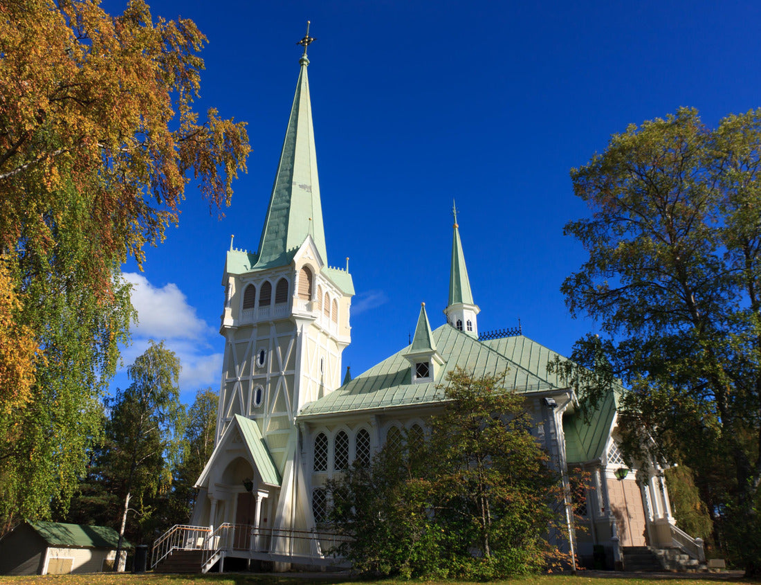 Noah Jigsaw Puzzle Church Nya Kirka during autumn in Jokkmokk, Sweden 1000 pieces