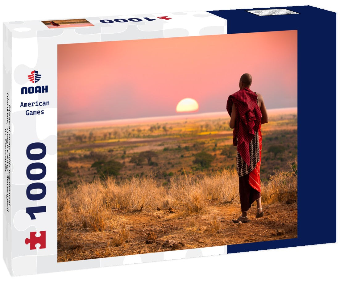 Noah Jigsaw Puzzle Maasai man with traditional blankets, overlooking Serengetti in Tanzania 1000 pieces