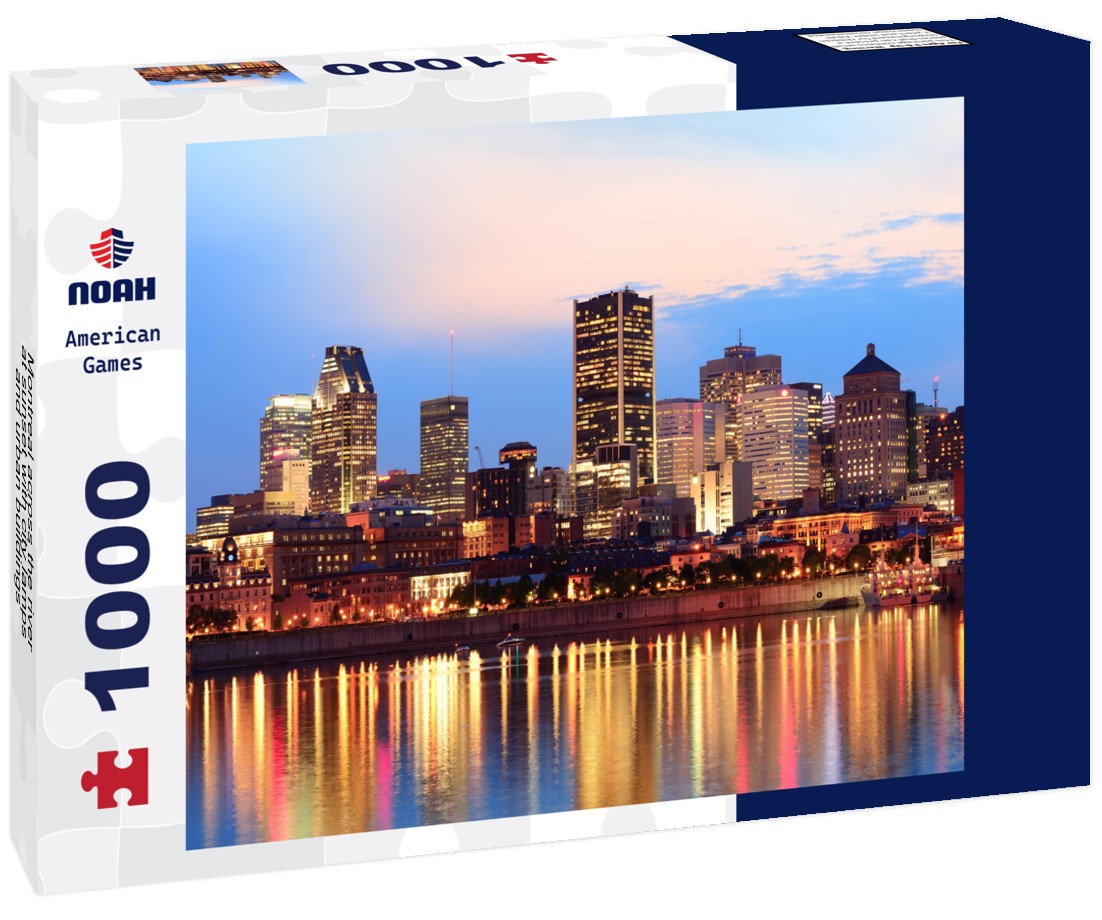 Noah Jigsaw Puzzle Montreal across the river at sunset with city lamps and urban buildings 1000 pieces
