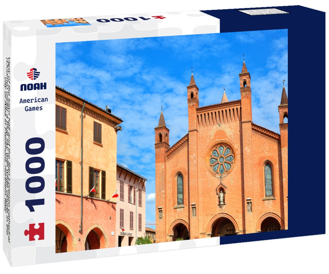 Noah Jigsaw Puzzle View of the town hall and the San Lorenzo cathedral (Duomo) under a blue sky with white clouds in the city of Alba in Piedmont, northern Italy 1000 pieces