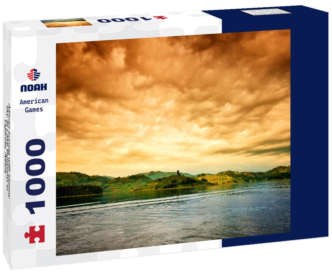 Noah Jigsaw Puzzle African sunset with stormy sky at Lake Bunyonyi in Uganda, Africa 1000 pieces